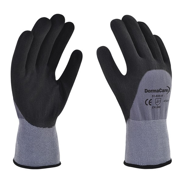 GUANTE NYLON GRIS NITRILO MICROPOROSO PALMA Y MEDIO DORSO