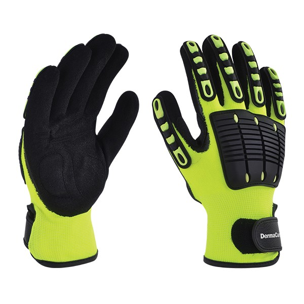 GUANTES DE NYLON FLUORESCENTE TIPO MÉCANICO CON PVC